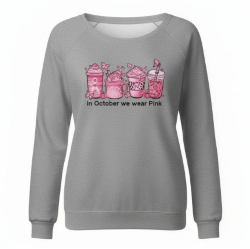In October We Wear Pink Womens Graphic Breast Cancer Awareness Sweatshirt - NWOT